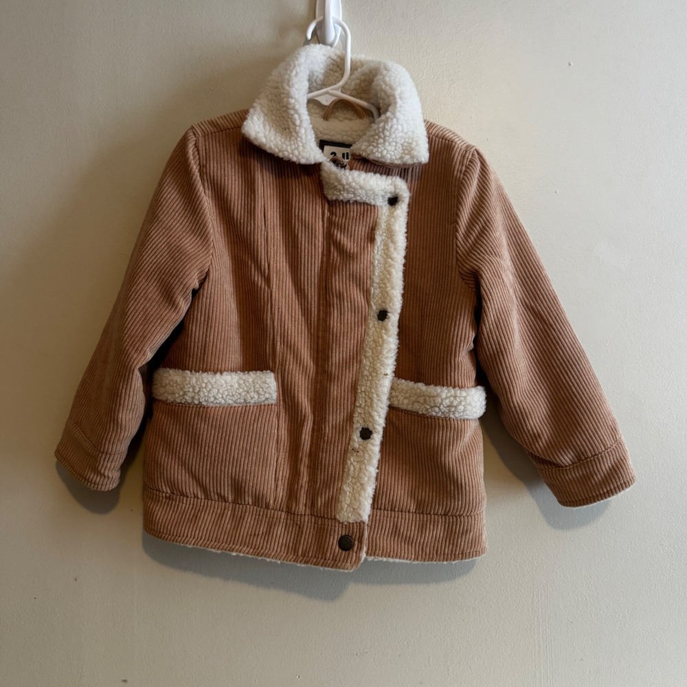 Cotton On Kids Unisex Tan Corduroy Shearling Jacket Size 3-4 Fall Winter